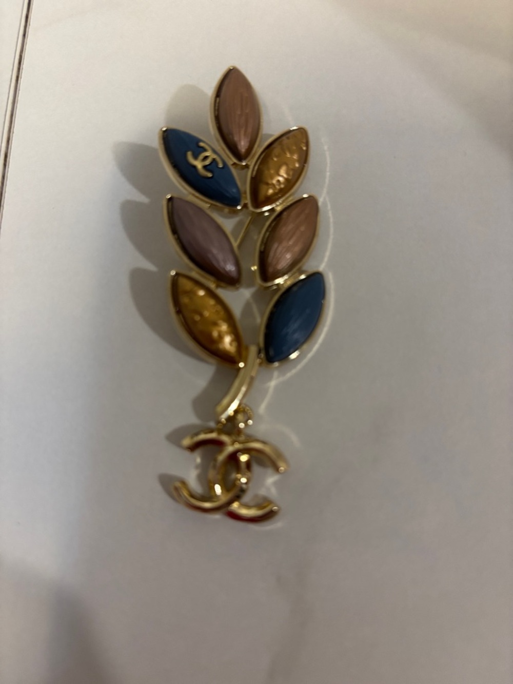 New Gold Leaf Drop Earring with Blue, Pink, and Gold Accents